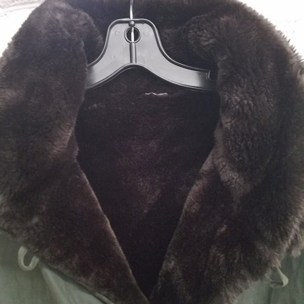 Jones New York Reversible collared Fur Coat unisex man woman xl green brown sz m - Picture 4 of 6